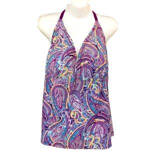 Playa Tankini Swim‎ Top Women 3X Paisley Summer Halter Babydoll Macrame Back